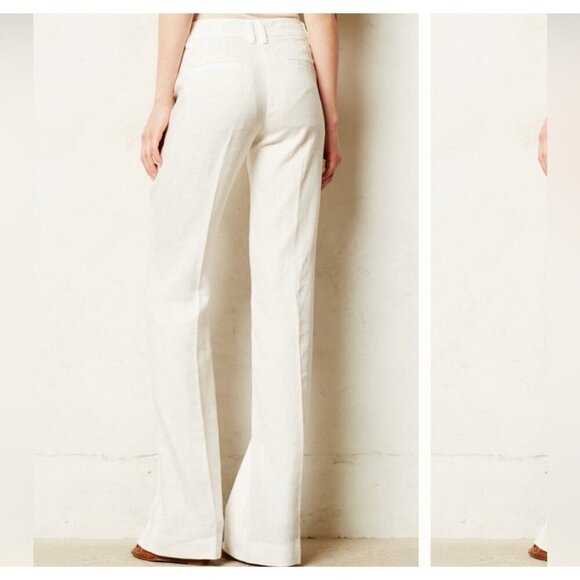 Elevenses Anthropologie Off-White Linen Wide Leg Pants Coastal Nautical Size 2 - Picture 2 of 12